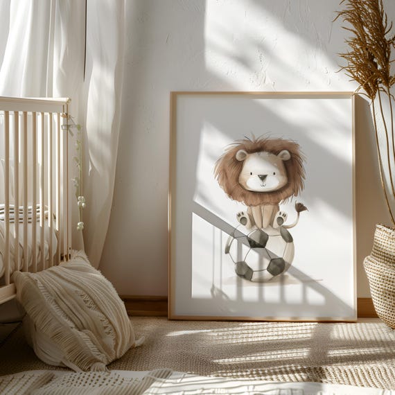 Lion with Soccer Ball Wall Art - Soccer Lover Gift - Lion Nursery Decor - Soccer Lion Printable - Lion Theme Toddler Room - Soccer Themed