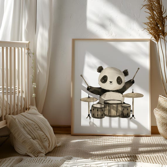 Panda Playing Drums - Panda Bear PNG - Panda Theme Nursery - Panda Music Wall Art - Music Lover Gift - Drummer Kid Gift - Drummer Artwork