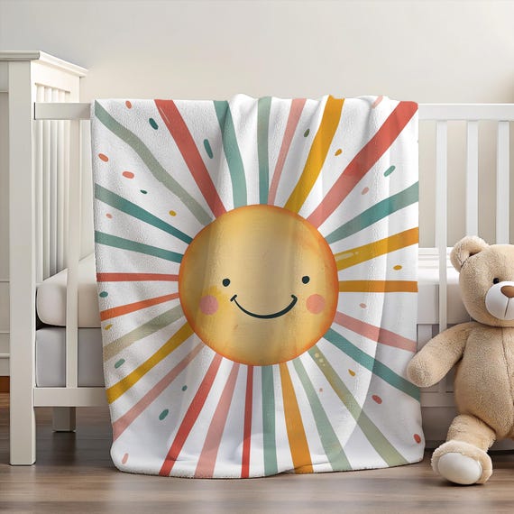 Sunshine Blanket | Sun Blanket | Colorful Blanket | Happy Sun Gift | Rainbow Sun Theme | Rainbow Blanket | Boho Blanket | Good Vibes Blanket