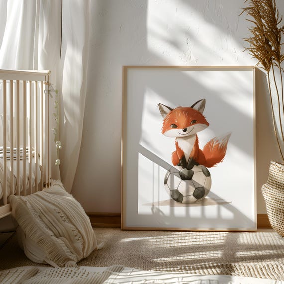 Soccer Fox Printable Soccer Theme Nursery Fox Lover Gift Nursery with Sports Neutral Nursery Decor Fox Playing Soccer Playroom Decor