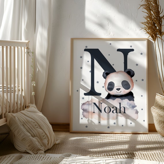 Custom Panda Nursery Print Personalize Name Sign Animal Kid Prints for Nursery Decor Baby Shower Gift for Newborn Wall Art with Name