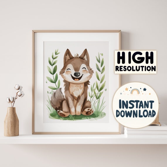 Wolf Wall Art - Printable for Kids Room - Digital Print - Gift for Kids, Grandkids, Baby Shower, New Parents