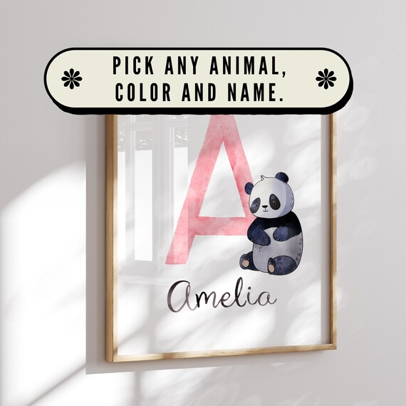 Panda Poster | Personalized Nursery Print | Initial Wall Decor | Custom Gift for Baby Girl | Nursery Decor with Name | Animal Print