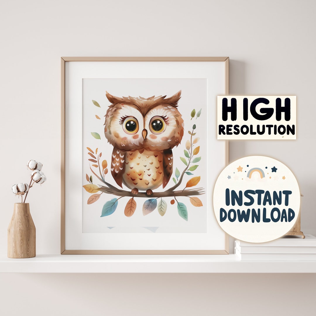 Owl Wall Art - Printable for Children's Room - Digital Print - Gift for ...