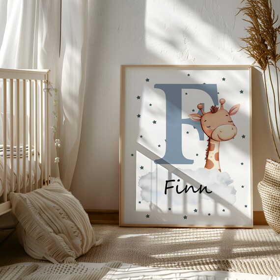 Giraffe Custom Baby Print Toddler Gifts Digital Nursery Art Printable Wall Art for Babies Giraffe Art Childrens Room Sign Monogram Art