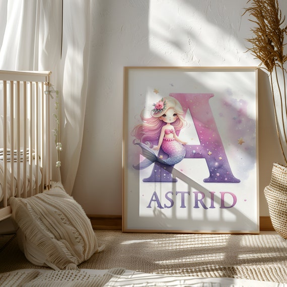 Mermaid Name Sign Mermaid Nursery Decor Wall Art Print Kids Room Sign Baby Name Nursery Wall Art for Children Printables Baby Room Decor