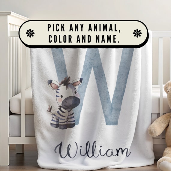 Zebra Blanket | Blanket with Initial | Animal Blanket | Customizable Blanket | Blanket with Tag | Safari Animal Blanket | Neutral Blanket