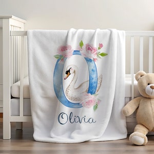 Swan Blanket | Blanket with Initial | Blanket with Name on it | Swan Gifts | Name Blanket Girl | Soft Blanket with Name | Girl Room Decor