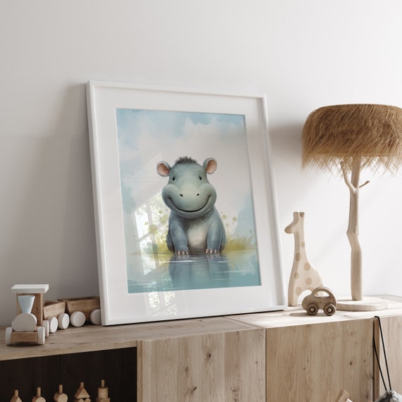 Cute Hippo Printable - Happy Animal Printable for Kids Room - Cute Gift for Babies and Kids who Love Music