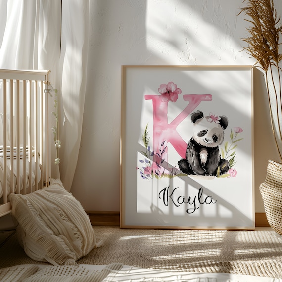 Custom Panda Wall Art | Nursery Name Sign | Girl Room Decor | Initial Wall Decor | Name Print Art | Personalized Girl Gifts | Nursery Print