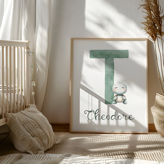 Name Sign with Animal | Turtle Nursery Wall Art | Nursery Initial Art | Toddler Name Printable | Kids Initial Print | Wall Art for Nursery