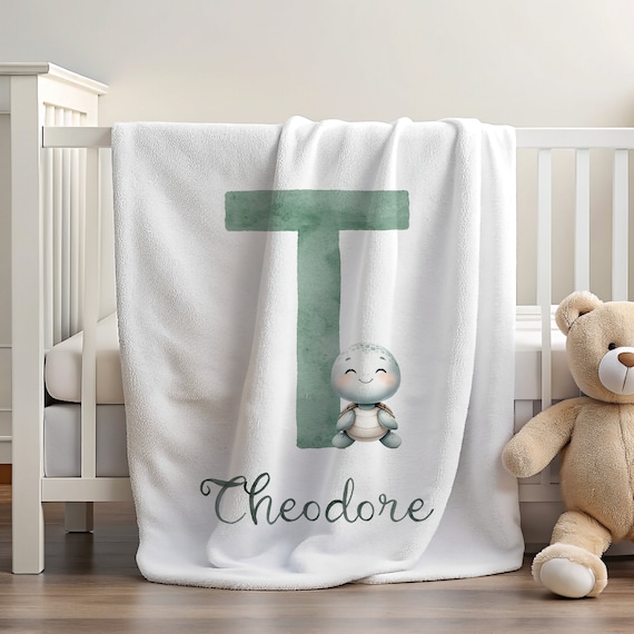 Kids Blanket with Name | Turtle Blanket | Personalized Gift Toddler | Turtle Gift Ideas | Custom Blanket with Initials | Turtle Themed Gift