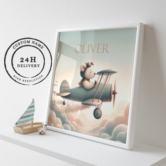 Biplane Nursery Poster - Baby Room Decor - Instant Download - Unique Gift for Children and New Parents
