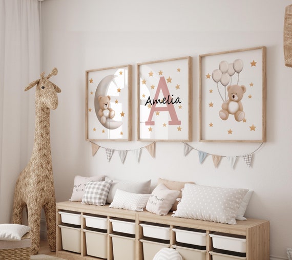 Nursery decor girl wall art, bear nursery print, pink nursery art, bear nursery wall art, teddy bear, nursery wall art, bear print nursery