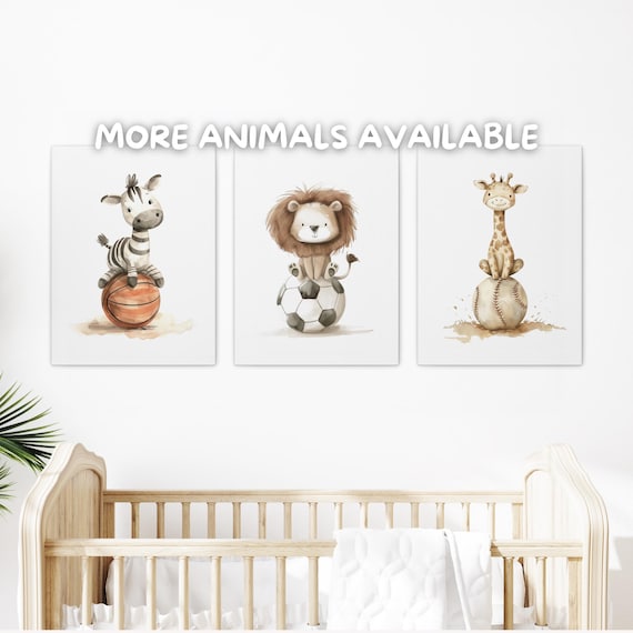 Three Safari Canvas for Nursery Sports Decor Kids Room Canvas Baby Wall Art Canvas Toddler Room Decor Animals for Nursery Safari Animals