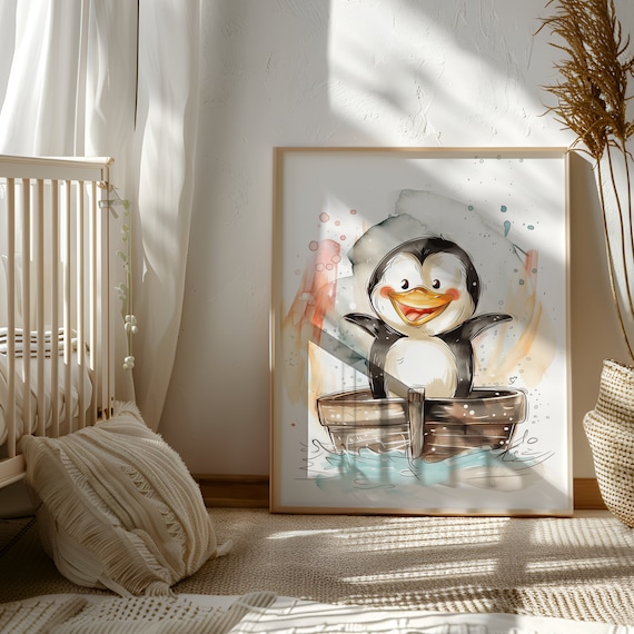 Penguin Boat Wall Decor | Boat Nursery Print | Penguin Wall Art | Neutral Wall Art | Penguin Poster | Kids Room Art | Toddler Room Print