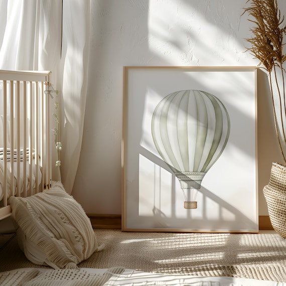 Green Hot Air Balloon Decor - Playroom decoration - Balloon Nursery Decor - Green Nursery Art - Green Decor for Baby - Baby Room Wall Art