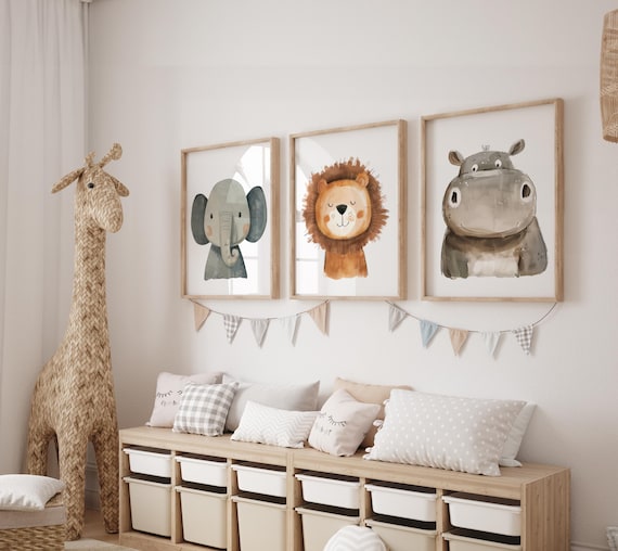 Safari Nursery Decor, Set of 3, Safari Nursery Prints, Boho Nursery Wall Art, Safari Baby Animal Prints, Nursery Gift, Digital Download