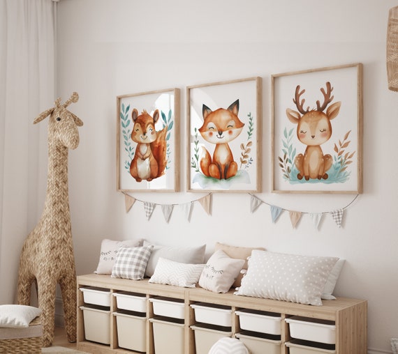 Woodland Nursery Decor - Fox, Squirrel and Deer - 3 Printable Wall Art Downloads