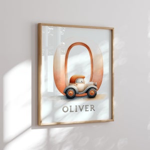 Lámina de coche para habitación infantil - Letrero personalizado para habitación infantil - Letra y nombre - Imprimible con temática de coche para habitación infantil