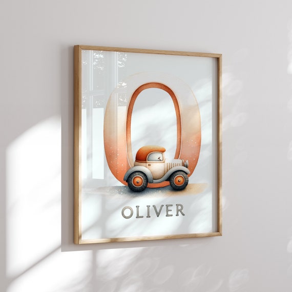 Car Nursery Print - Custom Nursery Sign - First Letter and Name - Car Themed Nursery Printable