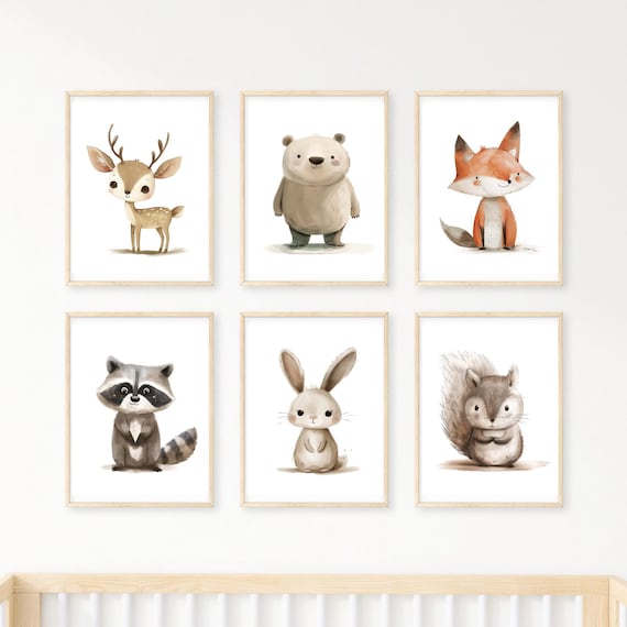 Woodland Nursery Art Prints, Set of 6, Woodland Nursery Decor, Nursery Prints, Nursery Wall Art, Nursery Decor, Forest Nursery, boys art