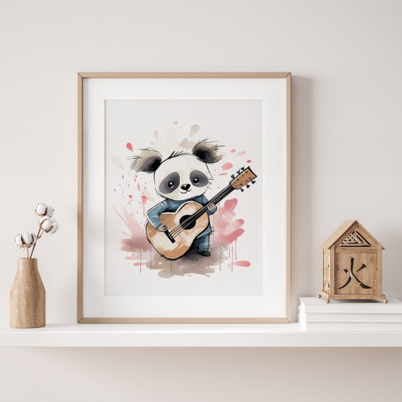 Panda Playing Guitar - Digital Artwork for Children Bedrooms - Original Gift For Kids Who Love Music