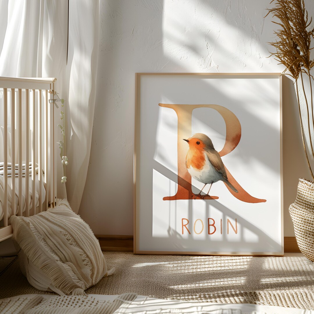 Room Decor With R Nursery Wall Art Alphabet Letter R Print - Watercolor Robin ...