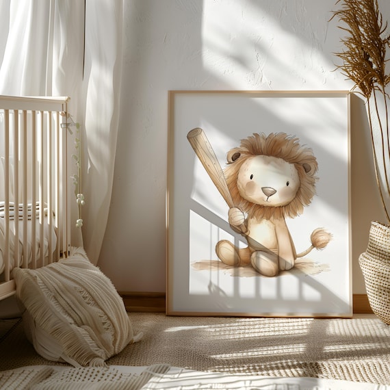 Baseball Wall Decor - Baseball Lover Gift - Lion Playroom Art - Baseball Lion Printable - Baseball Theme Gift - Baseball Gift Ideas