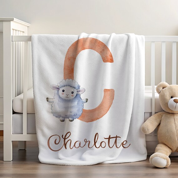 Sheep Blanket | Blanket for Gift | Children's Blanket | Custom Kids Gifts | Kids Blanket Name | Blanket with Initial | Farm Animal Gift