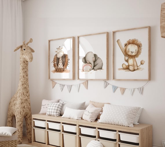 Baby sports animals - Baseball nursery decor - Baby boy sports nursery - Animal sports - Baseball print set - Nursery sports decor