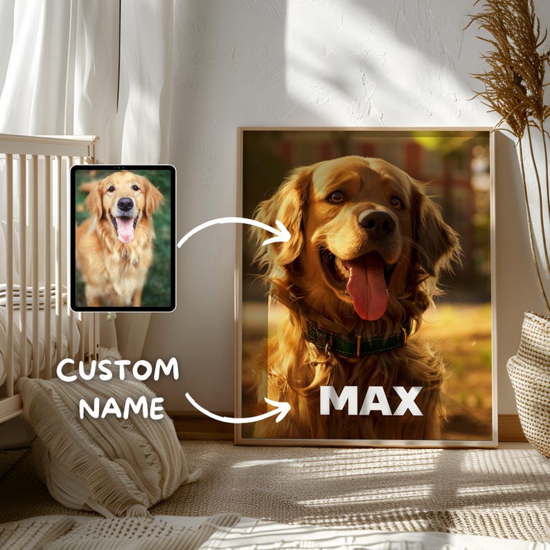 Custom Pet Portrait, Personalised Dog Illustration, Dog Cat Wall Art