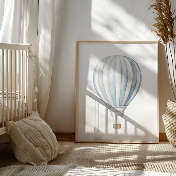 Blue Hot Air Balloon Print, Vintage Nursery Decor, Printable Travel Wall Art, Boys Room Decor, Kids Room Decor, DIGITAL DOWNLOAD