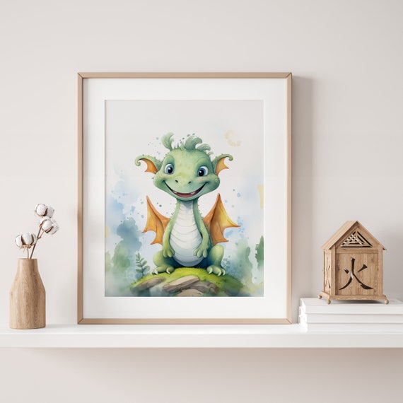 Cute Dragon Print - Unframed Fine Art Print - Fun Posters for a Nursery Room - Great Gift for New Parents