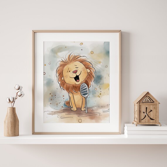 Lion Singing Printable - Adorable Animal Nursery Wall Art - Instant Download with High Quality