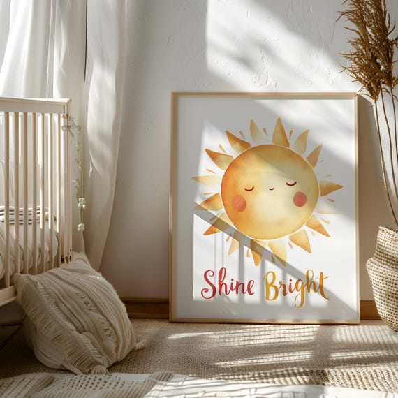 Poster children's room pictures | Gift idea for children | Sun rays printable | Decorative print | Shine Bright Digital Download
