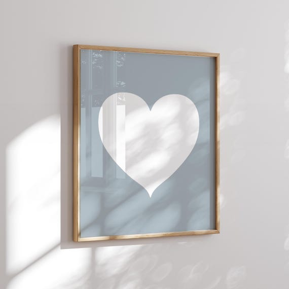 Light Blue Wall Art, Above Bed Art, Blue Bedroom, Heart Wall Art, Love Heart Print, Boys Room Poster, Blue Nursery Art, Kids Room Art