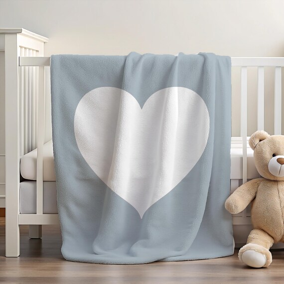 Blue Heart Blanket | Simple Nursery Blanket | Cute Baby Blanket | Blue Blanket | Toddler Room Blanket | Gift for Toddler | Heart Theme Gift