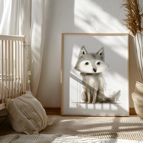 Wolf Print, Woodlands Nursery Wall Art, Snow, Winter Decor, Large Kids Room Poster, Forest Animal, Printable Instant Digital Download