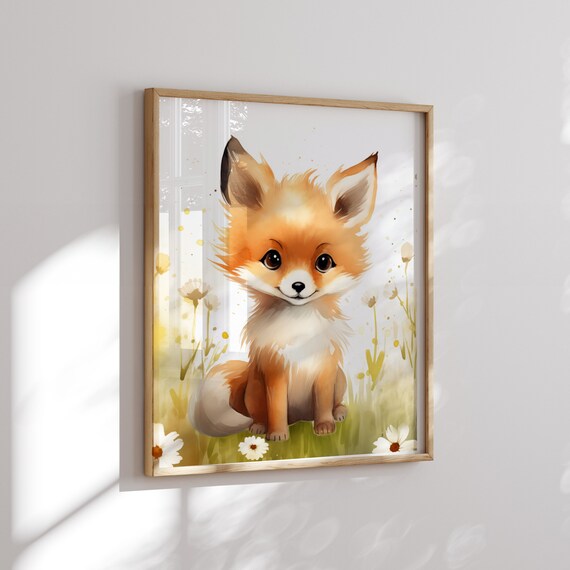 Fox Pup Nursery Poster - Whimsical Animal for Babies and Kids Room - High Quality Print