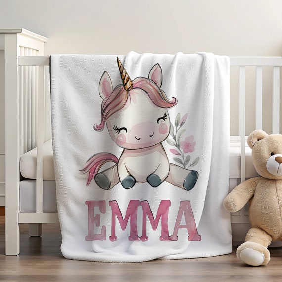 Unicorn Blanket | Custom Girl Blankets | Blanket with Name Girl | Unicorn Bedding | Personalized Name Blanket | Custom Name Gift for Kids