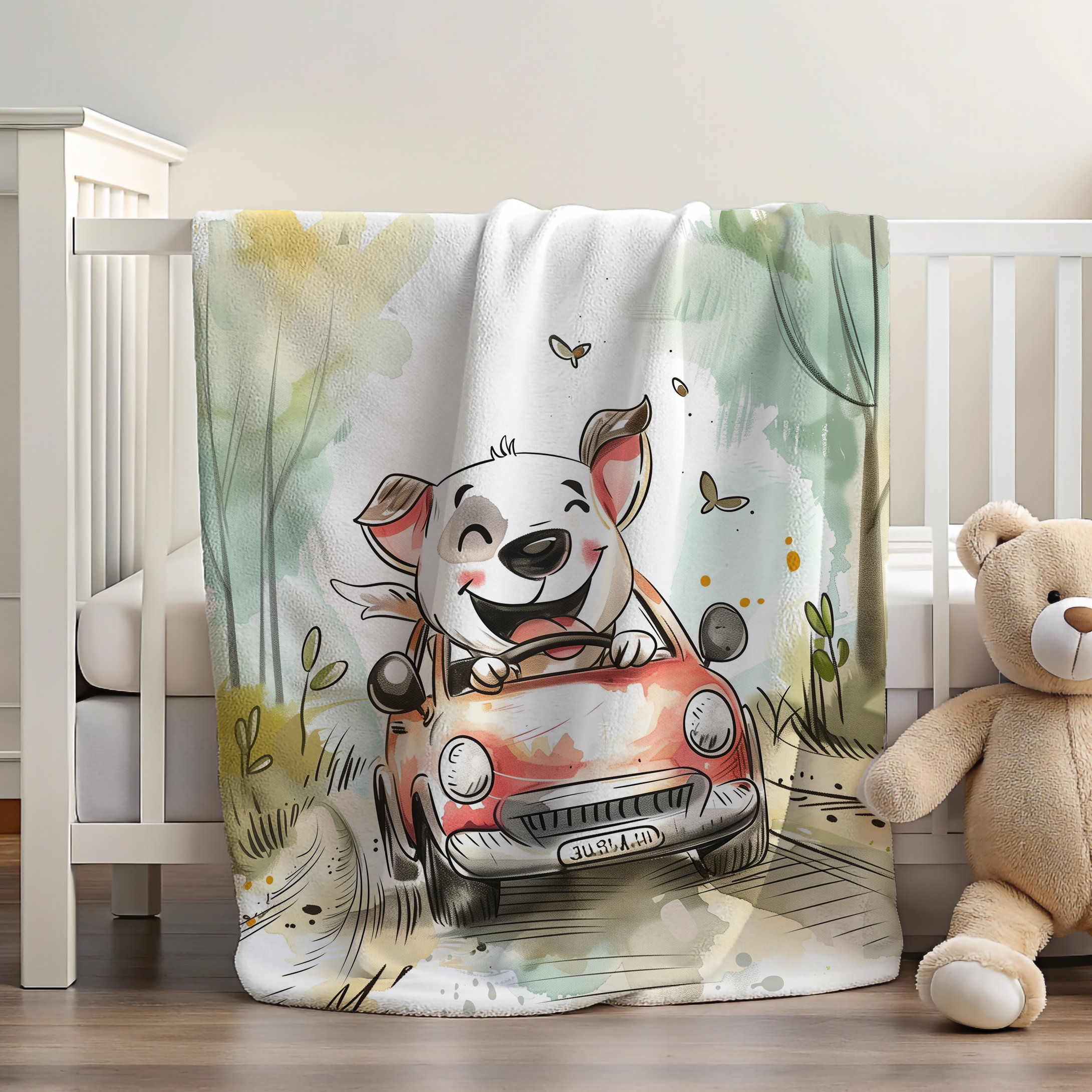 Dog Driving Car Blanket | Blanket with Dog | Dog Room Decor | Cozy Blanket | Kids Room Decor | Kids Throw Blanket | Toddler Bedding