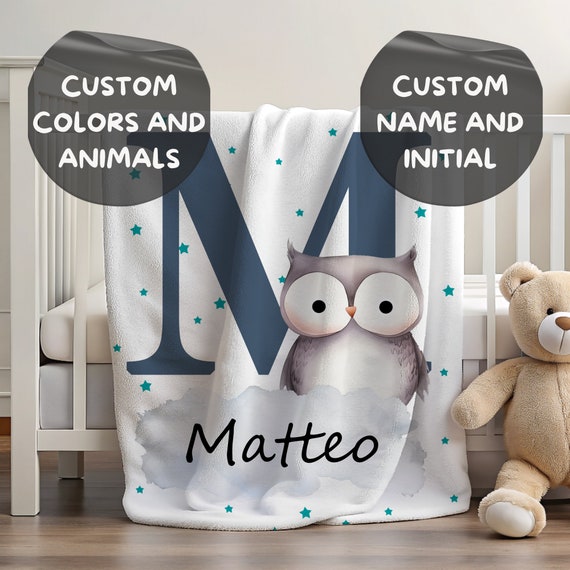 Custom Baby Blanket for Boys Monogram Baby Blanket for Baby Boy Cute Baby Gifts Owl Blanket with Name on it Baby Boy Gift Personalized Gift