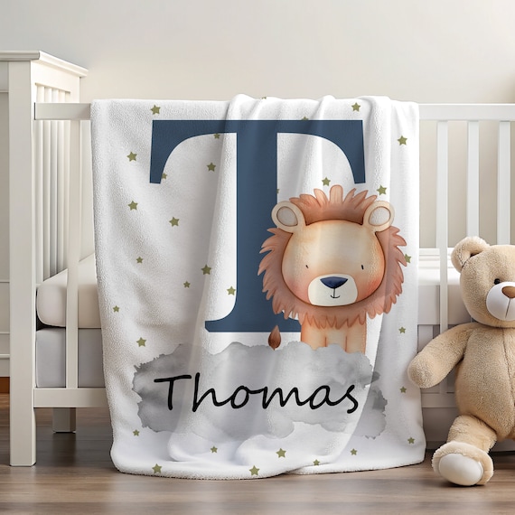 Custom Baby Blanket Boy Monogram Toddler Gift Cute Baby Blankets Lion Blanket Baby Blankets Children Baby Boy Blanket for Gift for Son