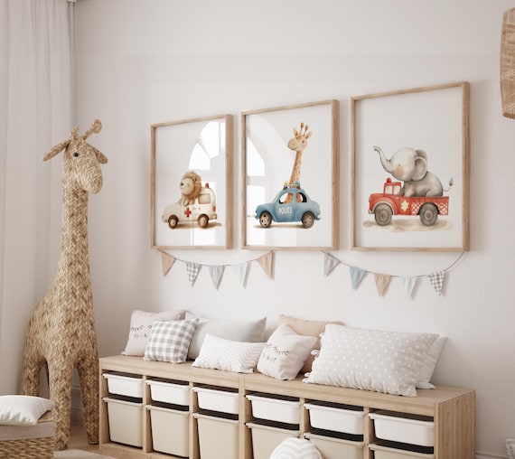 Transport Nursery Prints, Vehicle Wall Art, Firetruck Wall Art, Nursery Cars Decor,  Playroom Set of 3 Posters, Printable Nursery Art