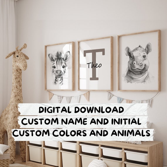 Printable Safari Baby Shower Sign Safari Nursery Personalized Safari Nursery Decor Zebra and Hippo Jungle Animal Wall Art Safari Theme Name