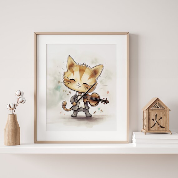 Cat Playing Violin - Adorable Animal Printable - Instant Download in High Resolution - Perfect for Babies, Toddlers and Children