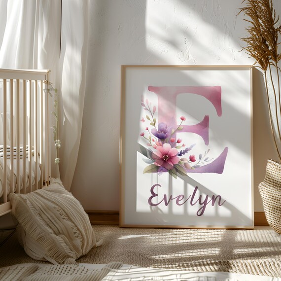 Pink Monogram Wall Art | Purple Monogrammed Picture | Purple and Pink Picture | Girly Name and Initial | Pink Name and Initial