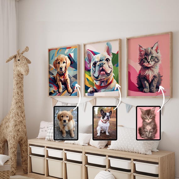 Pet Portrait Custom and Personalized. Pet Dog Wall Art DIGITAL DOWNLOAD to Print on Poster or Canvas for gift Paw Portraits Personalized Art