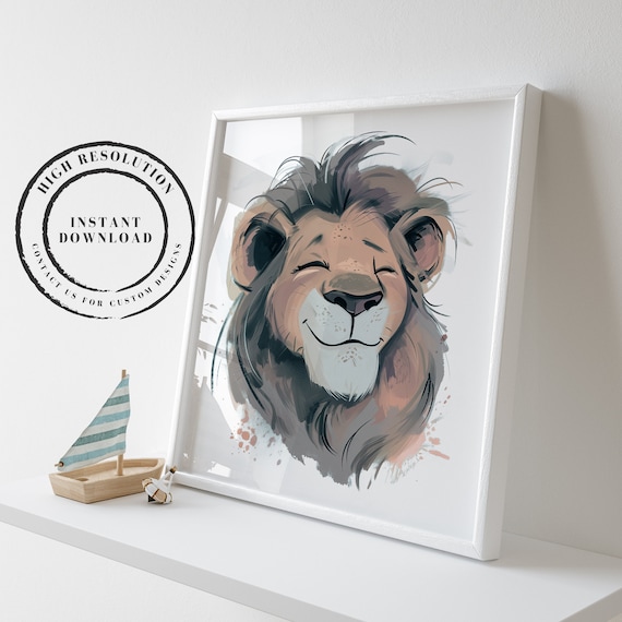 Cute Lion Printable - Nursery Safari Theme - Gifts for Birthday, Baby Shower, Babies, Toddlers, Kids